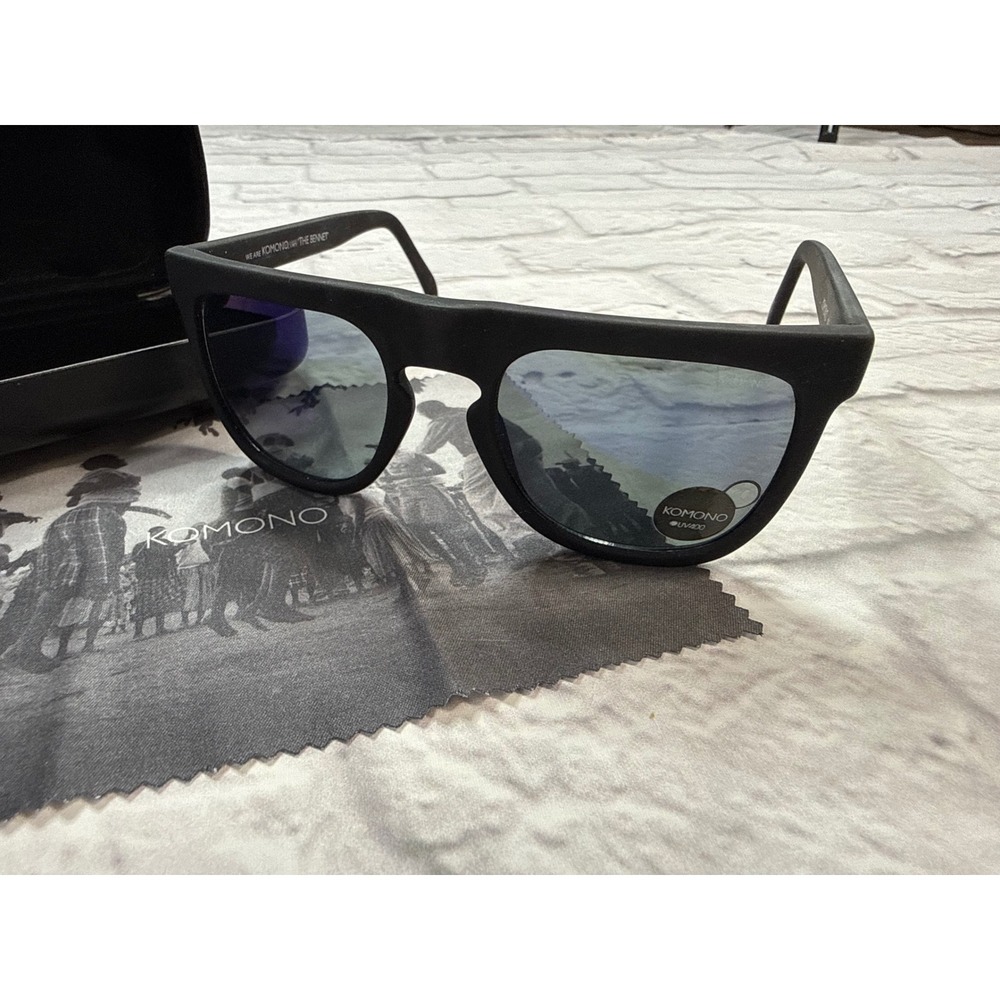 Komono The Bennet Sunglasses Unisex One Size Black New UV400 Blue Mirror Lens